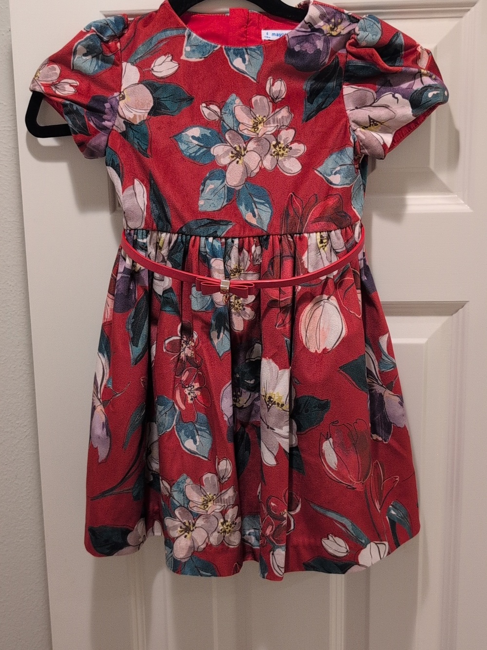 Kids Mayoral Floral Velvet Dress in Red Size 6 Yrs